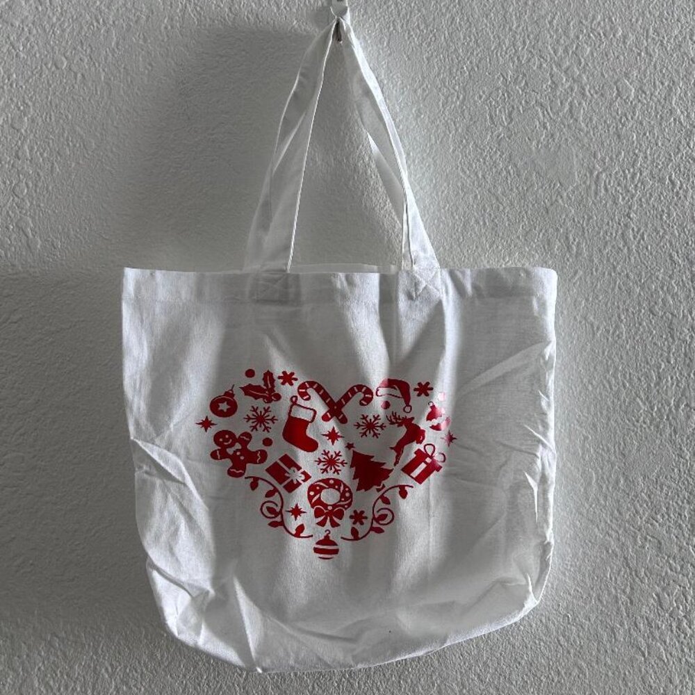 White Christmas Tote of Christmas favorites in the shape of a heart